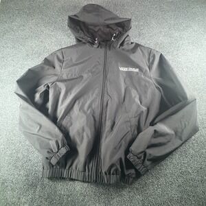 Vans Of The Wall Windbreaker Jacket Womens Medium Black Logo Hooded Full Zip